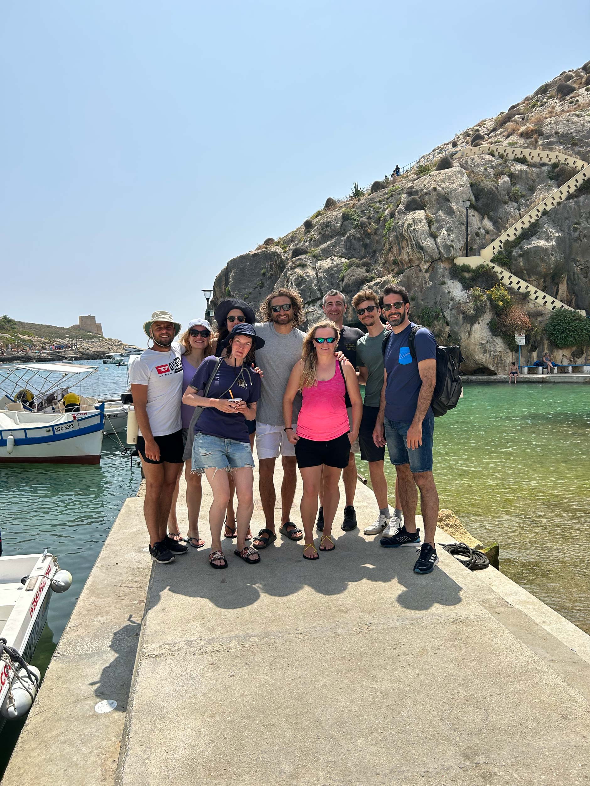 Deep Med's freeders community in Malta. A group of freedivers after a days adventure freediving.